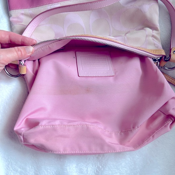 Coach F13674 signature monogram canvas shoulder crossbody bag, pink & tan 🩷🤎 - Picture 10 of 13